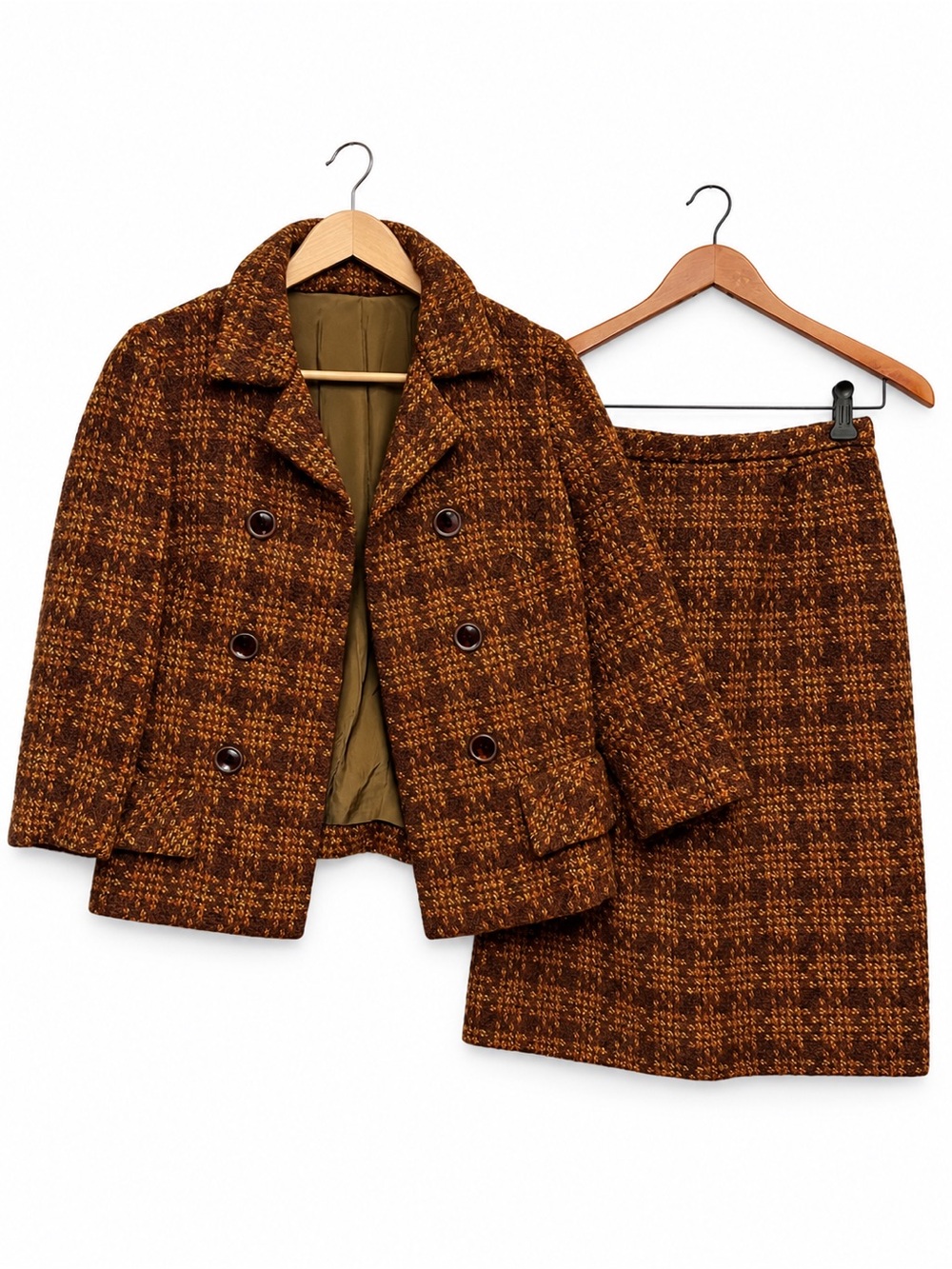 Vintage 1960s Wool Textured Tweed Handmade Skirt Suit Extra Fabric Included XS